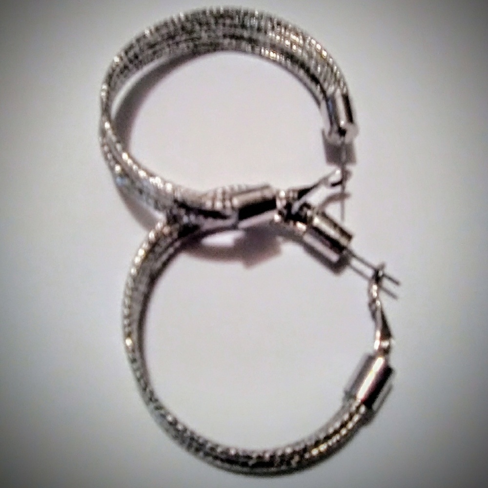 Silver plated multiple hoop studded earrings